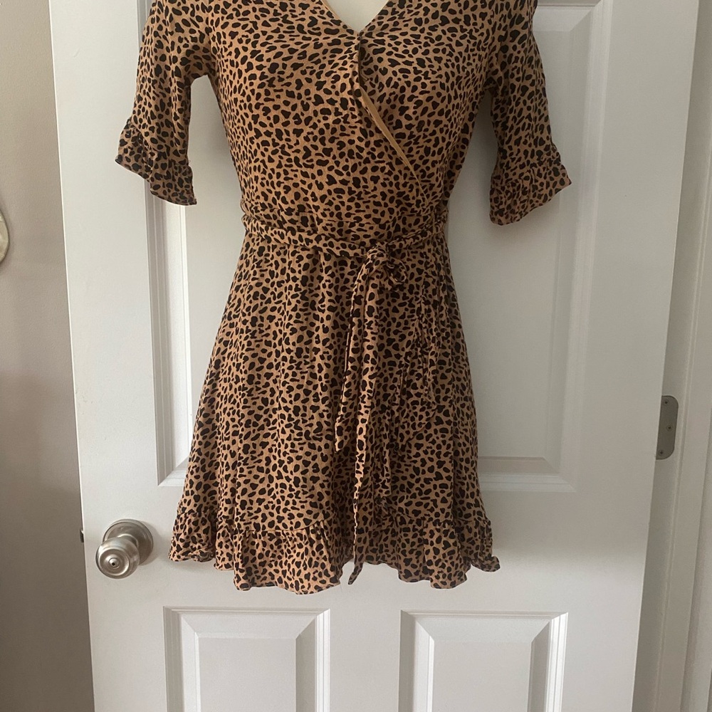 GB girls Tan Leopard Print Wrap Mini Dress